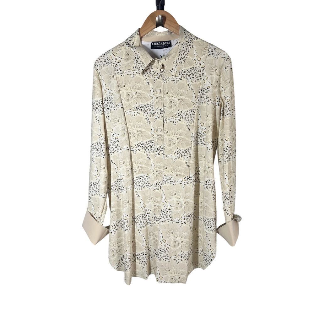 CHIARA BONI Elgah Leopard Lotus Printed Top Size IT 52 US 16 Stretch